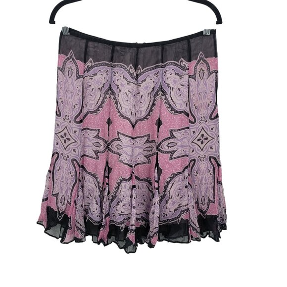 Boho Chic Silk Pleated Skirt Sz 8 Pink Black Paisley Fairy Grunge Coquette Knee - Picture 1 of 6